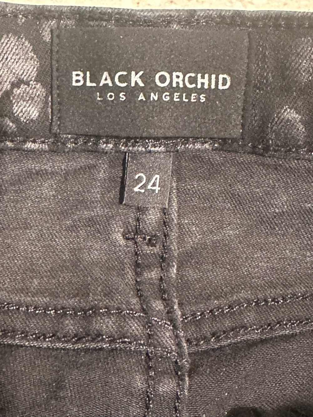 Black Orchid Gisele HighRise Super Skinny Black Leopard ShinyGray Textured Jeans - Picture 2 of 16